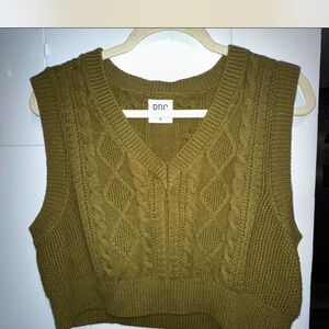 Olive Green BDG Cable Knit Sweater Vest